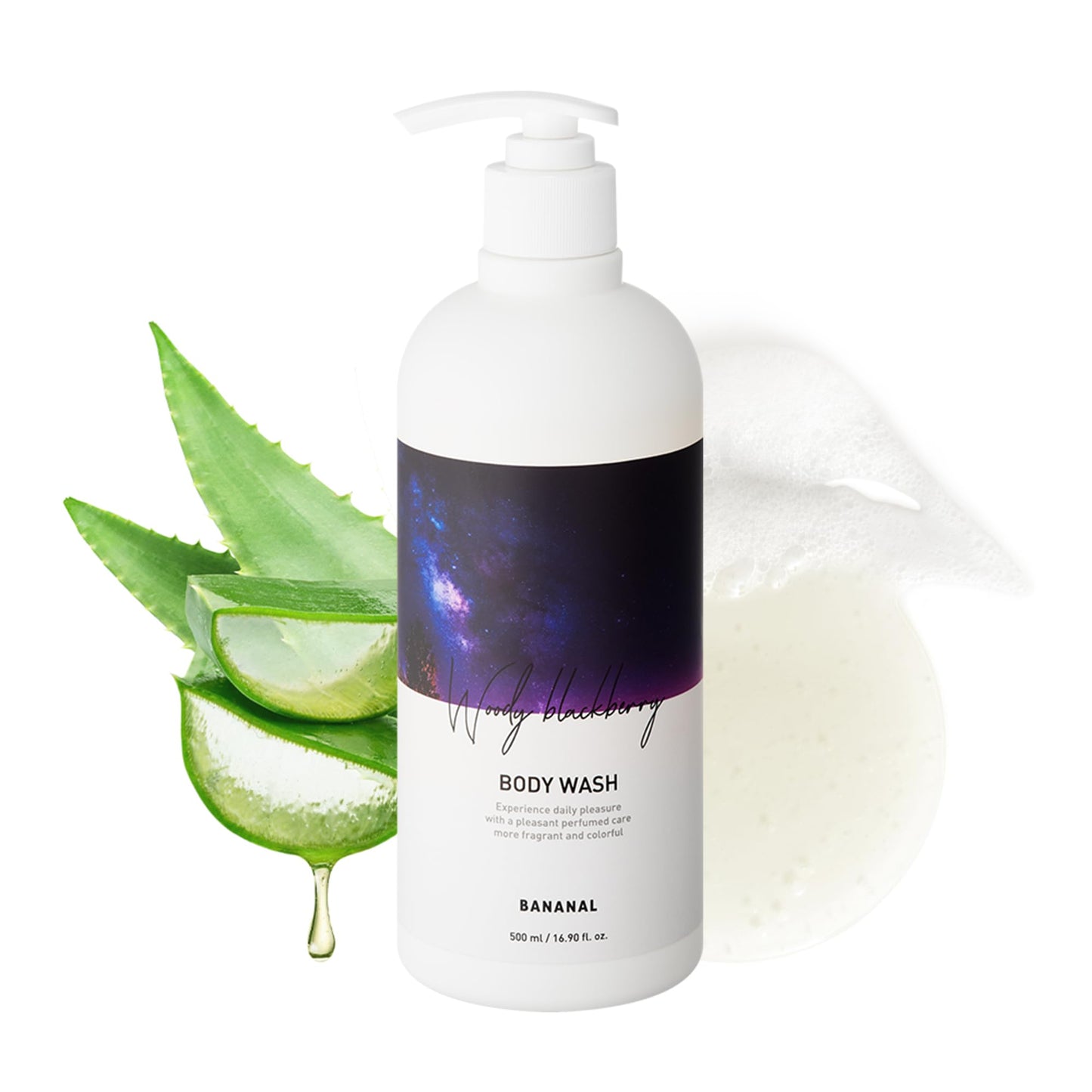 BANANAL Korean Body Wash with Hyaluronic Acid & Aloe – Hydrating Moisturizing Cleanser for All Skin – Infused with Natural Extracts – Paraben & Silicone-Free – Woody Blackberry, 500ml / 16.9 fl oz