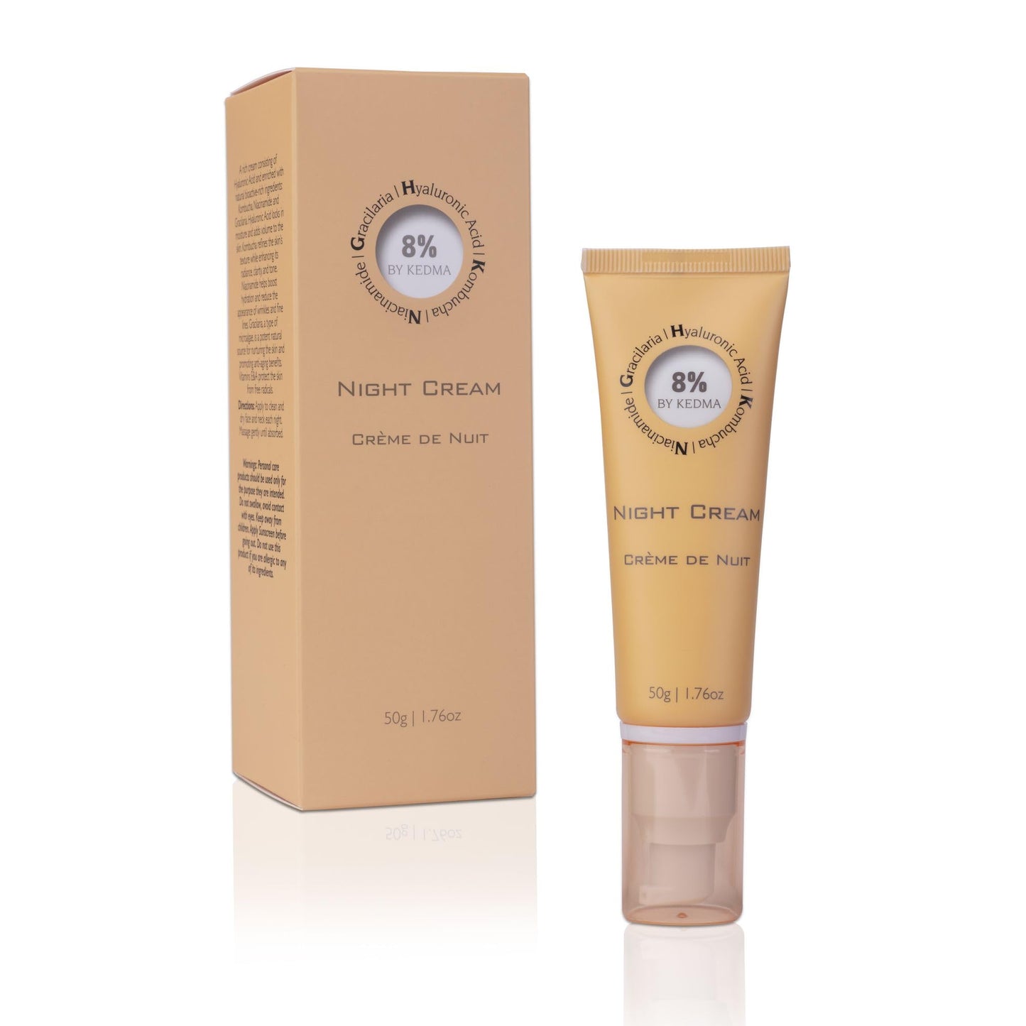 KEDMA 8% - Rich Night Cream with Hyaluronic Acid and Kombucha - Moisturising, Anti-Ageing and Radiant - For All Skin Types - No Parabens, Sulphates and Silicones - 50 g