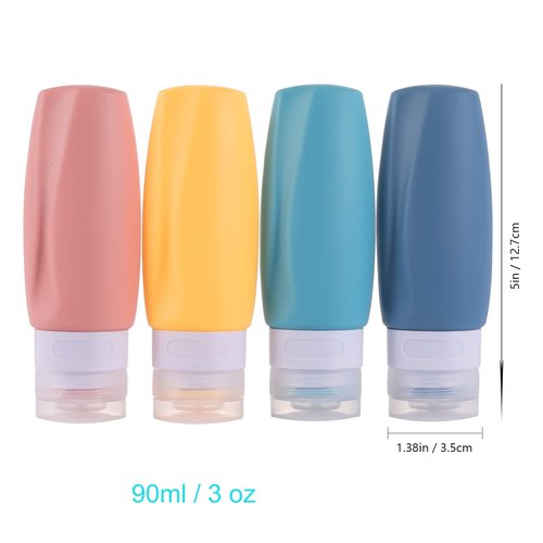Travel Bottles for Toiletries,BPA Free,3 oz Tsa Approved Silicone Leak Proof Refillable Portable Squeeze Empty Accessories Travel Size Containers for Lotion Shampoo Conditioner Liquids(4 Pack)