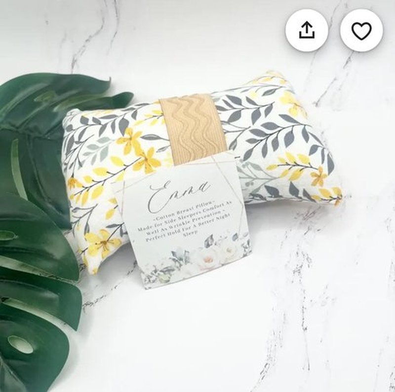 Strapless Handcrafted in The USA Cotton Breast Pillow for Woman Gift for her Side Sleeper Chest Relief Pillow While Sleeping with Anti Aging in Wrinkle Prevention (Yellow Fields)