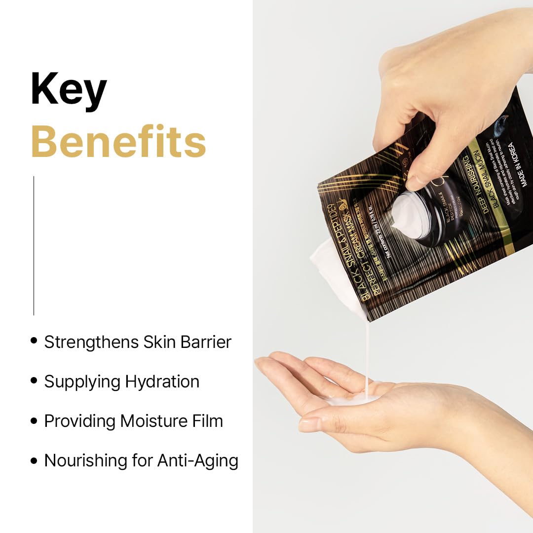 Farmstay Black Snail & Peptide 9 Cream Mask, Korean Snail Mucin Mask Pack for Elastic & Glow Skin, Hydrating & Anti-aging Face Mask Pack, Korean Skincare, for Women & Men, 10 Sheets (0.77 fl. oz Each)
