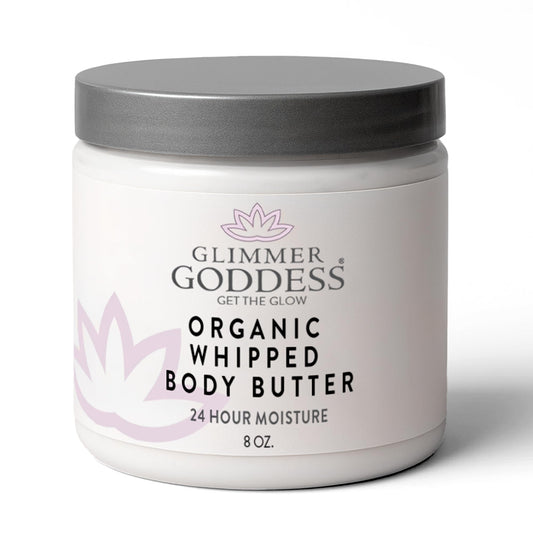 Glimmer Goddess Organic Whipped Body Butter for Women - Moisturizer Cream with Shea & Cocoa Butter, Almonds & Coconut Oil - Citrus Mango, 8oz