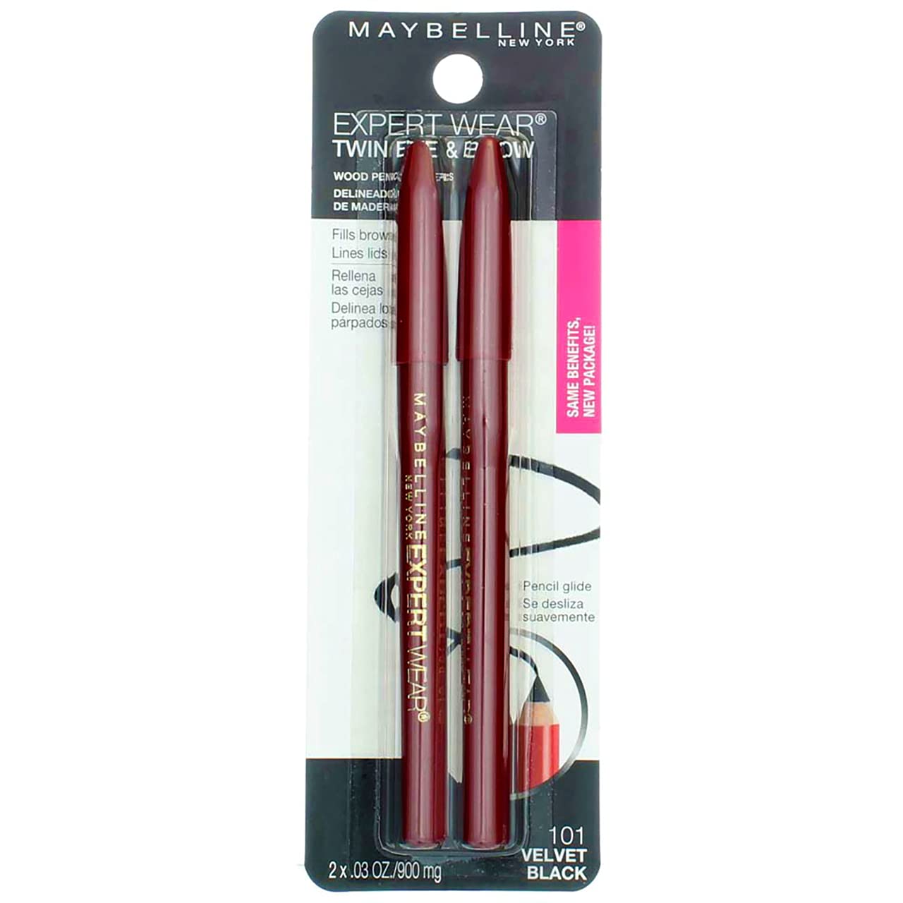 Maybelline Expert Eyes Twin Brow & Eye Pencil, Dark Brown [102], 0.06 oz (Pack of 6)