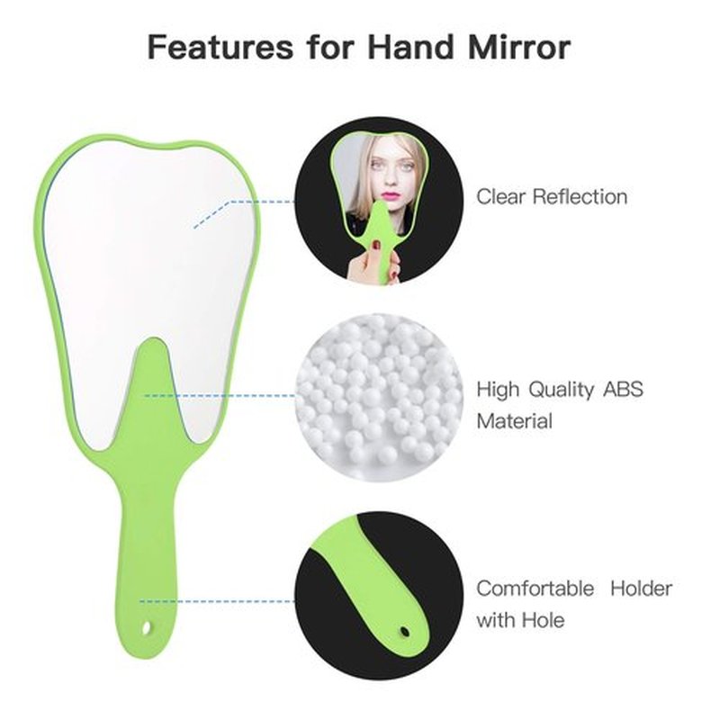 Annhua Hand Mirror Small Face Mirrors, Handheld Mirrors with Handle Tooth Shaped Mirror Tool for Dentist Clinic, Barber, Salon and Hairdreesing - Green