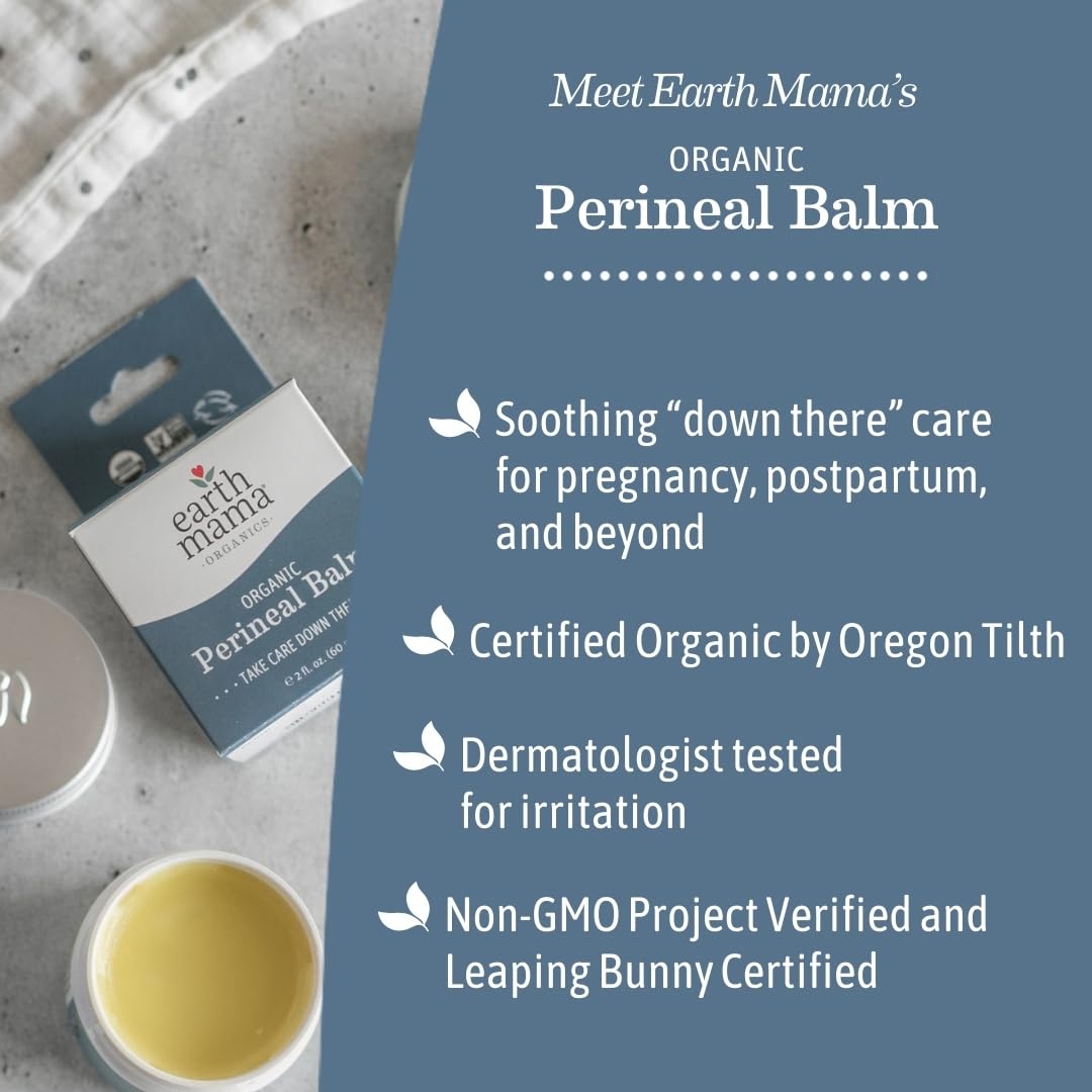 Earth Mama Organic Perineal Balm | Naturally Cooling Herbal Salve for Pregnancy and Postpartum Relief with Witch Hazel & Calendula, Feminine Care Essentials, No Benzocaine or Butane, 2-Oz (3-Pack)