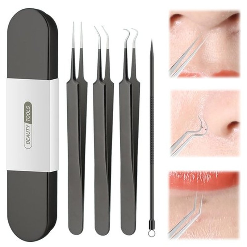 xwxwseui Usiveinborn Blackhead Remover Upgraded, Usiveinborn Blackhead Tweezers, Professional Upgraded Facial Blackhead Remover Tweezers, Blackhead Remover Tools Sets (A2-Green-4pcs)