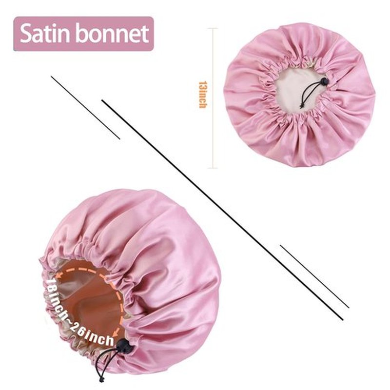 Satin Bonnet Silk Bonnet for Curly Hair Bonnet Braid Bonnet for Sleeping Bonnets for Women Large Double-Layer Adjustable Dark Pink