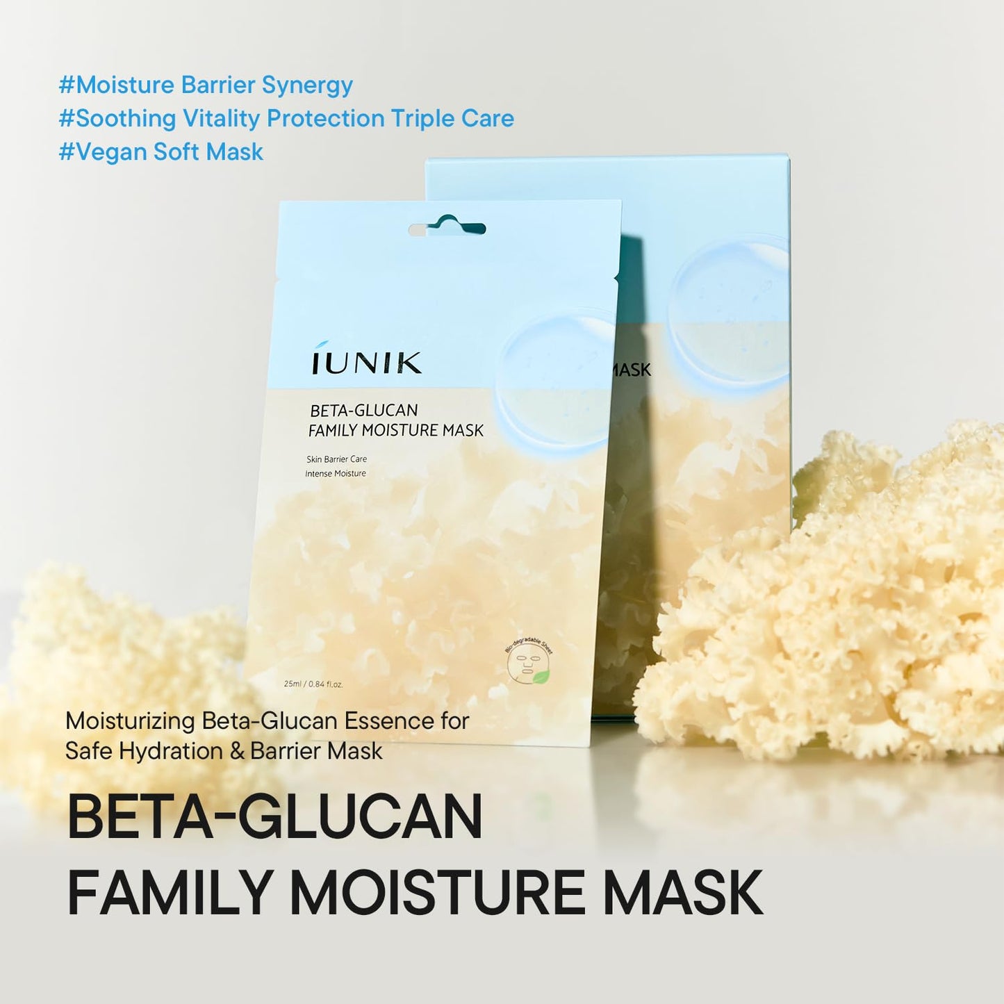 IUNIK Beta-Glucan Moisture Sheet Mask – Beta-Glucan & 5 Types of Hyaluronic Acid Deep Hydration Vegan Sheet Mask for Moisturizing & Skin Barrier Care, Korean Skincare, 10 Sheets