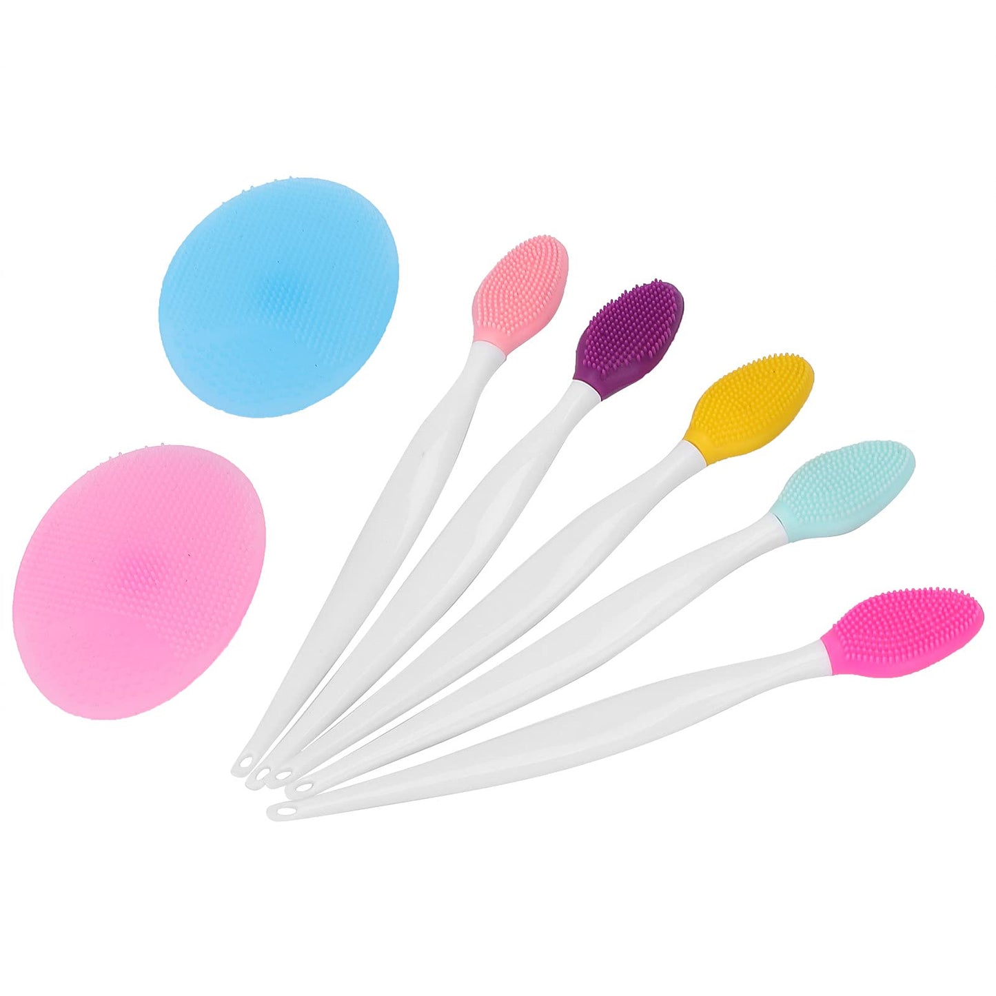 Silicone Facial Cleansing Brush Set, Deep Pore Face Scrubber for Blackhead Removal & Oil Control, Portable Exfoliating Silicone Face Brush Kit with 5 Nose Brushes and 2 Facial Brushes