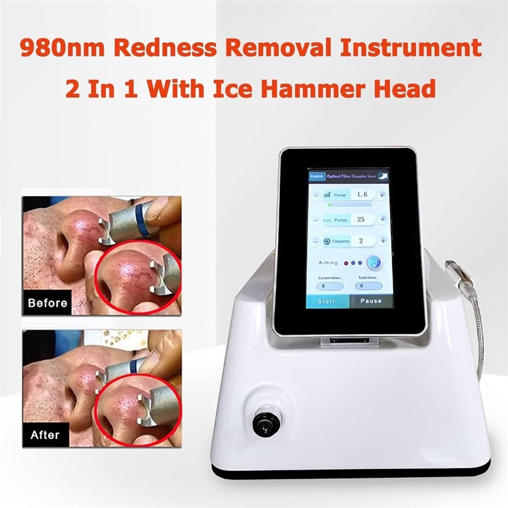 MAHWER 2in 1 Spider Varicose Vein Removal Device with 980NM Probe and Ice Hammer, 15ms-100ms Pulse Output and 650nm Indicating Light Wavelength, for Home Salon