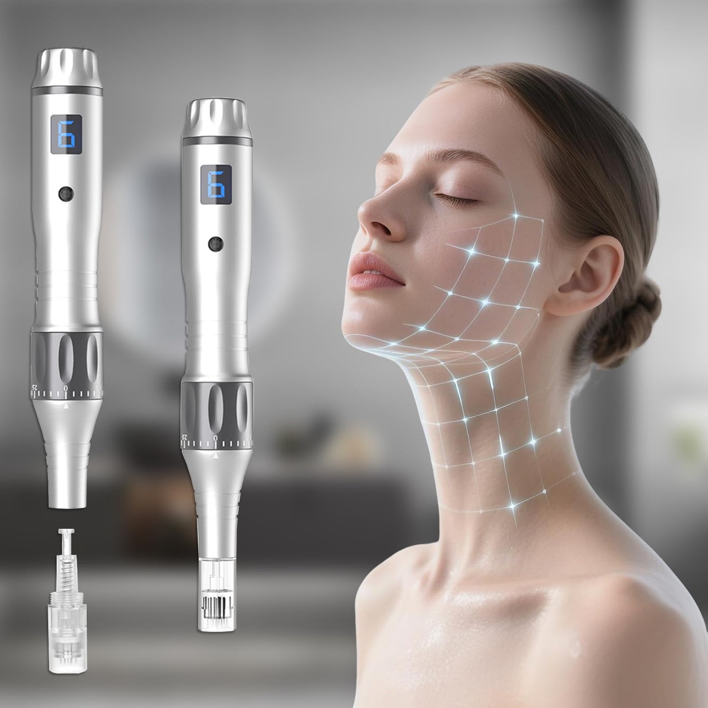 Derma Roller Pen 0.25mm, Microneedling Pen for Hair Face Scalp Beard Skin Care At Home Use