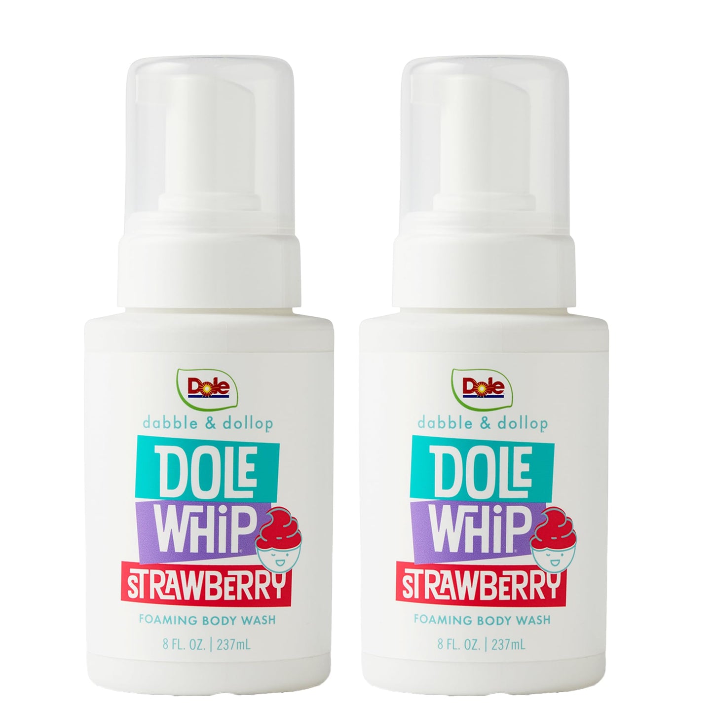 Dabble & Dollop Dole Whip® Strawberry Foaming Body Wash 2-Pack - Natural Origin Scent, Gentle Body Wash for Kids, Toddlers & Family, Sensitive Skin, Sulfate & Paraben Free (8 fl oz, Pack of 2)