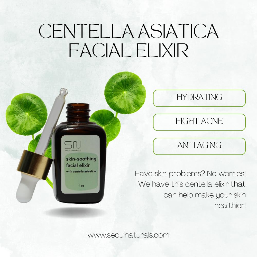 Seoul Naturals Facial Elixir with Centella Asiatica, K Beauty, Unscented, 1 fl oz
