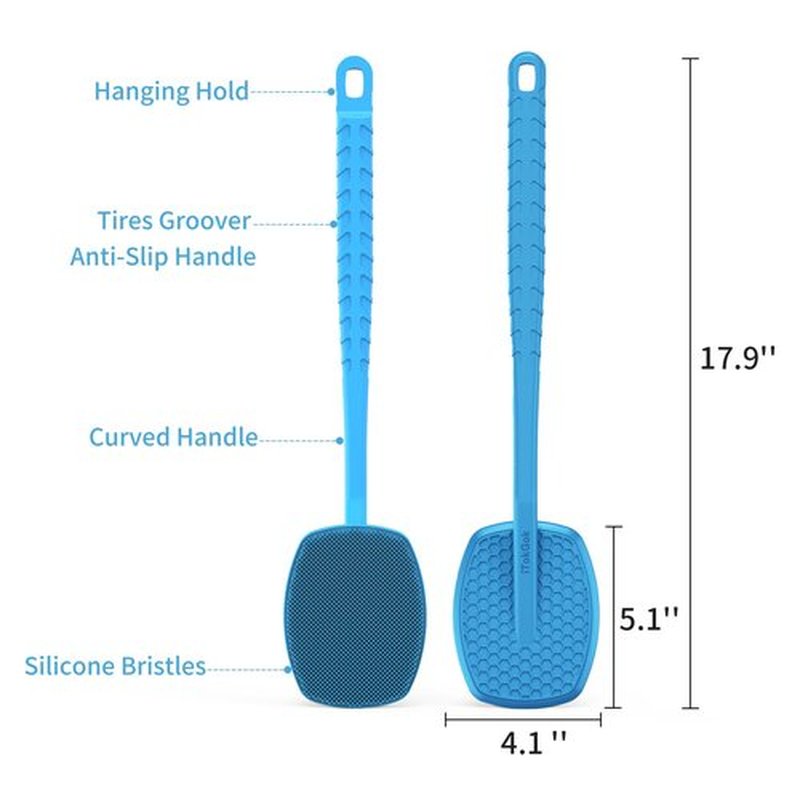 iTokGoK® All New Premium Silicone Back Scrubber with Tire Anti-Slip Long Handle for Shower, Gentle Exfoliating and Massage Brush Scrubber for Sensitive Skin for Men and Women (Sky Blue)