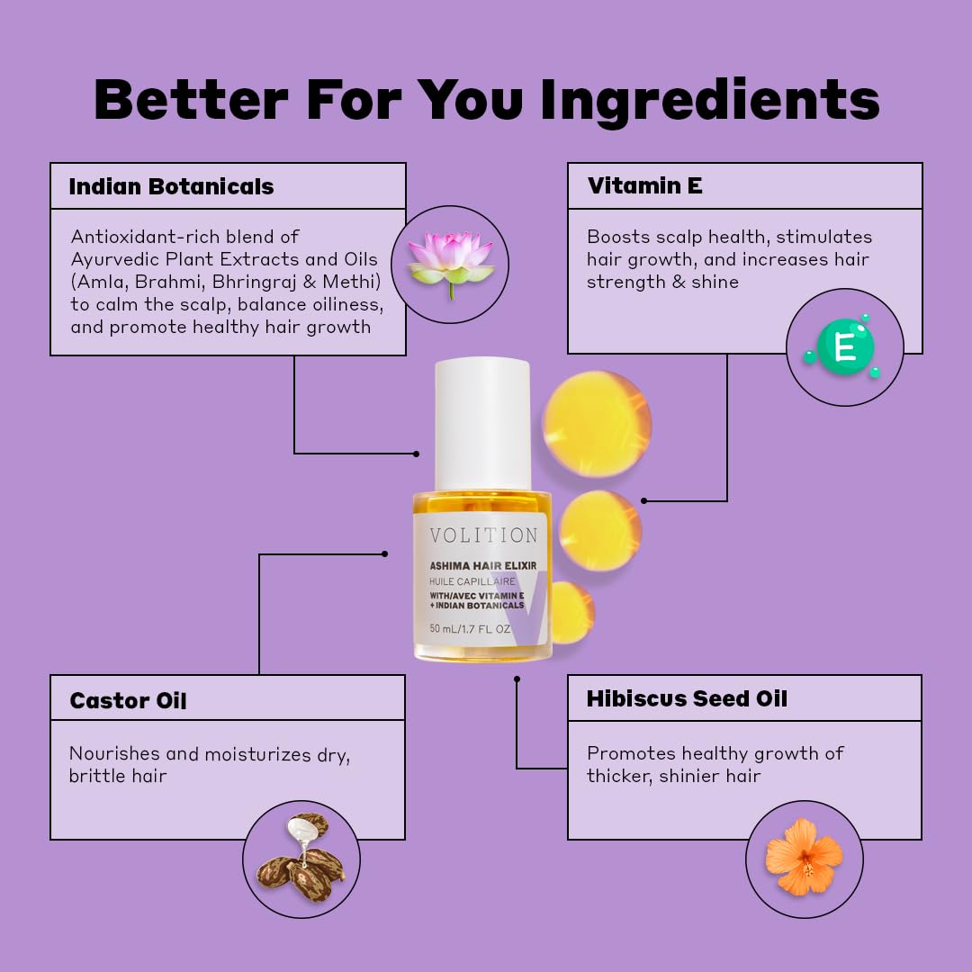 Volition Beauty Ashima Hair Elixir with Vitamin E + Indian Botanicals | Oiling Treatment Ritual | Adds Shine | Smooths Frizz & Reduces Split Ends | Optimizes Scalp to Support Healthy Growth