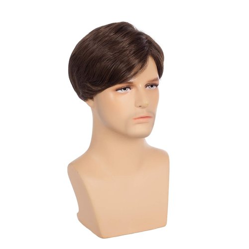 Swiking Men Brown Straight Wigs Short Side Part Natural Synthetic Hair for Male Daily Full Wig