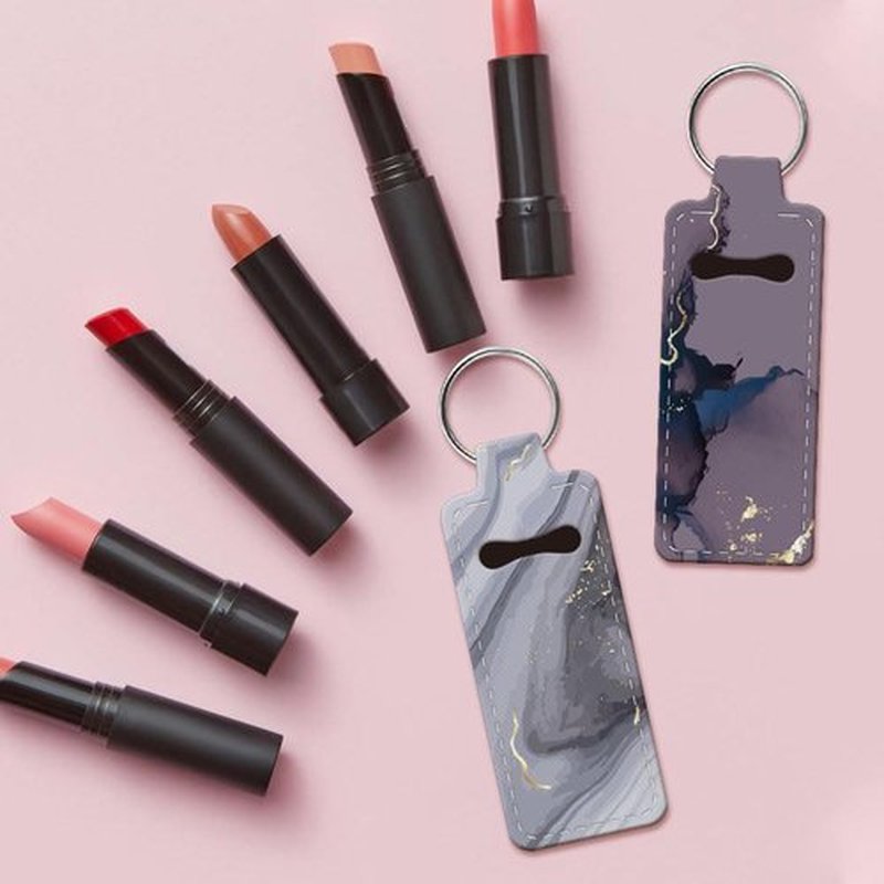OLYCRAFT 2pcs Lipstick Holder Keychain Marble Pattern Lip Balm Holders Elastic Diving Fabric Lipstick Keychains Portable Lipstick Holder Bags Lipstick Sleeve Key Ring Holder for Lipstick Chapstick