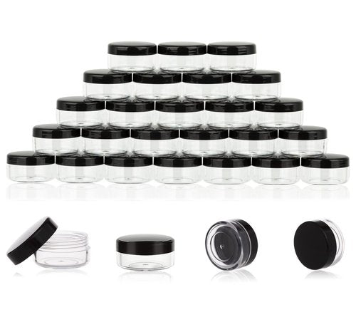 ZEJIA 10 Gram Sample Containers, 40 Count Cosmetic Containers with Lids, Refillable Empty Sample Jars, Small Plastic Containers with Lids (Black)