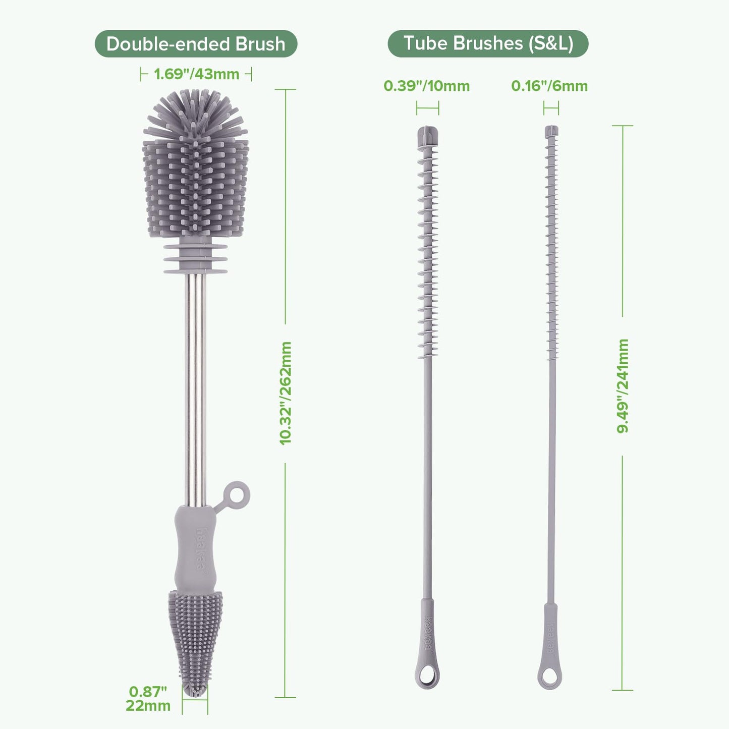 haakaa Silicone Cleaning Brush Kit - SUVA Grey - Bottle Brush for Breast Pumps, Breast Milk Collector, Baby Bottles, Nipples, Breastmilk Storage Bags