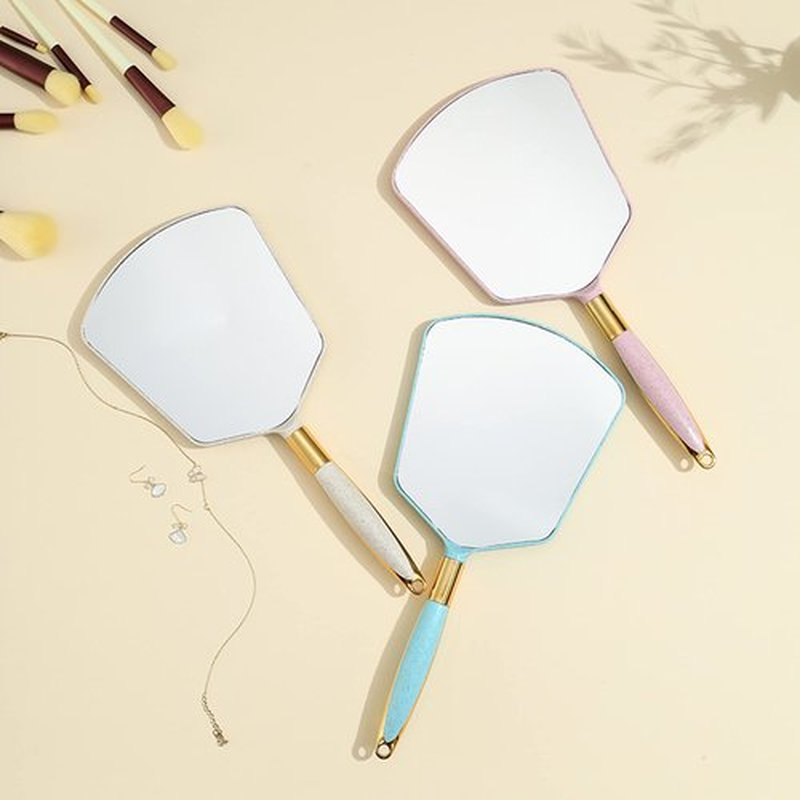 Eaoundm Hand Held Mirror with Handle, Makeup Hand Mirror with Hook Hole for Bathroom and Bedroom, Barbers Haircut Mirror for Home and Salon (4.8X4.3 inchs, White)