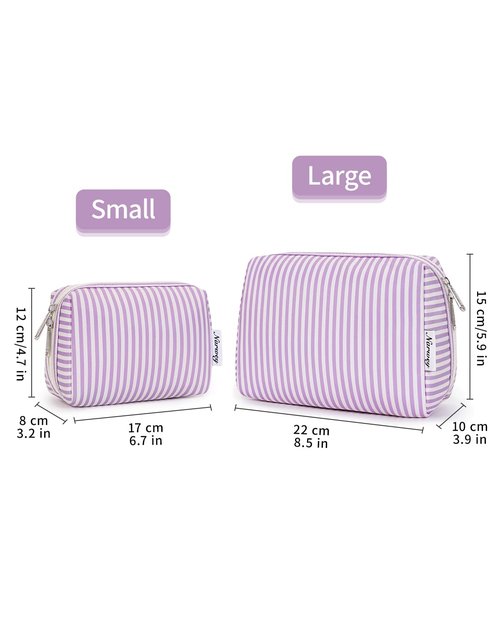 Narwey Striped Makeup Bag Travel Cosmetic Bag Organizer Toiletry Bag Make Up Bags with Compartments for Women (Large, Purple Stripe)