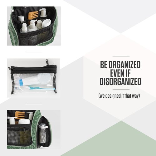 VENTURE 4TH Hanging Travel Toiletry Bag for Women & Men - Travel Organizer with Expandable Compartments & Removable Clear Pouch for Toiletries (Green Leaves)