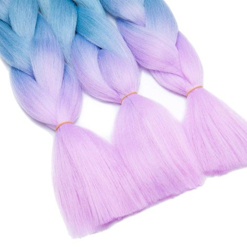 24" Ombre Jumbo Braiding Hair 3 Tone Colored Jumbo Braids Crochet Hair Extensions Box Twist Braid Crochet Hair Ombre Long Jumbo Braids High Temperature (3 Bundles,purple to lake blue to purple）