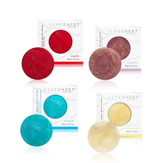 Beresheet Dead Sea Glycerin Soap Bar Set of 4 (90g x 4) – Handmade Moisturizing Soap Bars for Face & Body – Hydrating Natural Cleansing Bars for Dry & Sensitive Skin – Gentle Daily Skincare