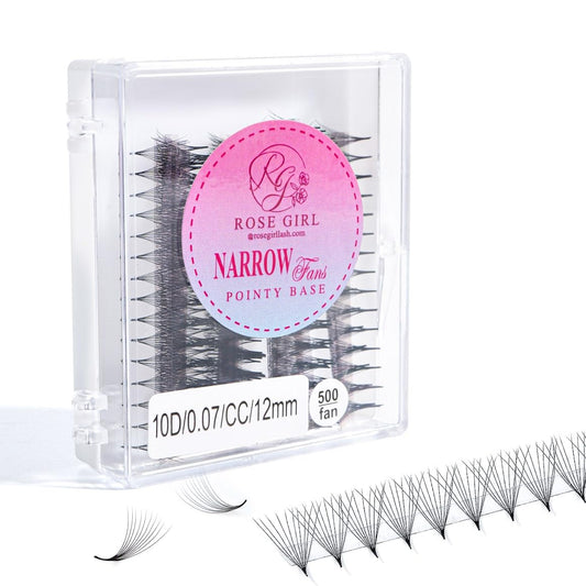 ROSE GIRL 500 Ultra Speed Promade Fans-Natural Look Handmade Volume Eyelash-Narrow Loose Eyelash 3D-16D C CC D Curl-False Lashes Extensions-Thickness 0.03~0.1mm-8~20mm Length(10D-D-0.03 (14 mm))