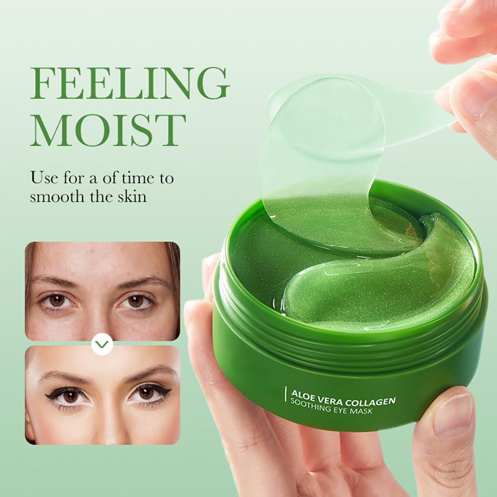 BEUKING Aloe Vera Eye Masks - 60 PCS Under Eye Patches for Puffiness & Dark Circle, Moisturizing Firming Eyes Gel Pad Patches for Bag Puffiness Daily Skincare, Gifts for Women