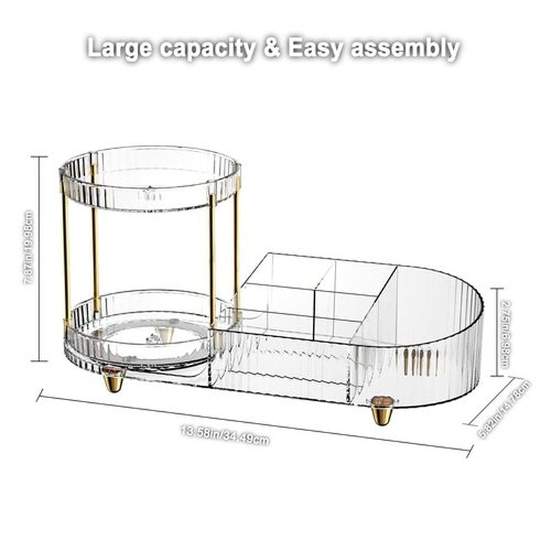 Lulltou Rotating Makeup Organizer Countertop with Perfume Tray for Vanity, 2-in-1 Cosmetic Organizer and Storage Holder, Large Desk Makeup and Skincare Organizers for Counter Bathroom Dresser
