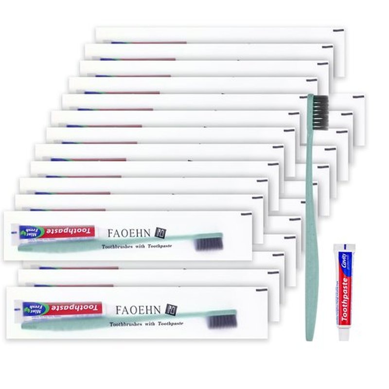 FAOEHN Disposable Toothbrushes with Toothpaste Pack of 100,Straw Green Toothbrush in Bulk with 10g Toothpaste Individually Wrapped Disposable Travel Toothbrushes Kit for Homeless,Airbnb,Hotel,Charity