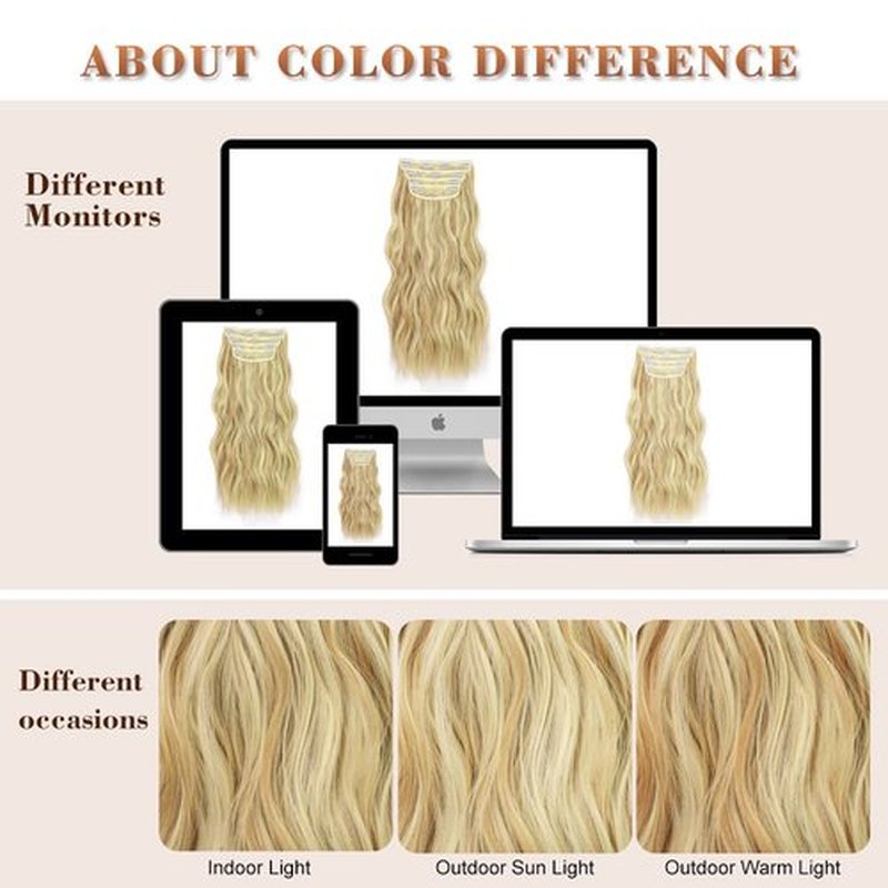 QGZ Clip in Long Wavy Hair Extensions Synthetic 4 PCS Thick Hairpieces for Women 20 Inch Long Fiber Hair Extension for Daily Party Use (Light Blonde Highlighted Orangey Blonde)