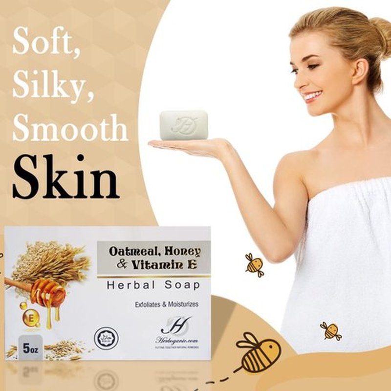 HERBOGANIC Oatmeal, Honey and Vitamin E Herbal Soap | Pack of 3 of 5oz soap Bar | Natural Bar Soap for Face and Body | Hydrating and Nourishing | Suitable for Men and Women