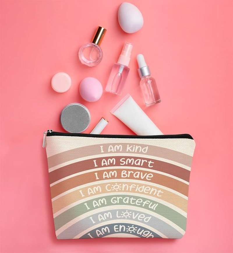 BARPERY I Am Kind I Am Smart I Am Brave Inspirational Makeup Bag,Makeup Bags for Women, Rainbow Cosmetic Bag Gift for Women,Inspirational Gifts for Women Teacher Coworker