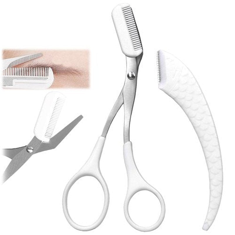 Eyebrow Trimmer Scissor, 2024 Upgraded Stainless Steel Eyebrow Scissors for Women（ or Men ） with Comb，Non-Slip Eyebrow Cutter Hair Removal，Portable Eyebrow Scissors (White 1pc)