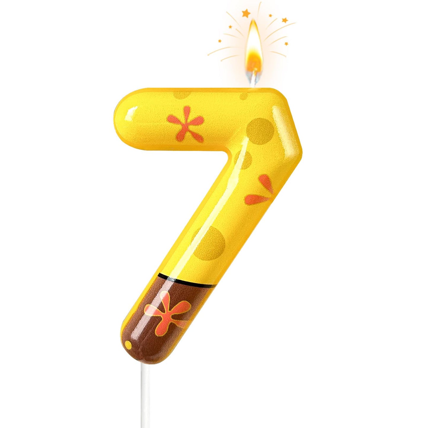 NHJINX Number 7 Birthday Candle, 7th Birthday Cake Decoration, Playful Yellow and Polka Dot Print, Suitable for Ocean Cartoon Theme Party Supplies and Celebration Decorations(Yellow 7)