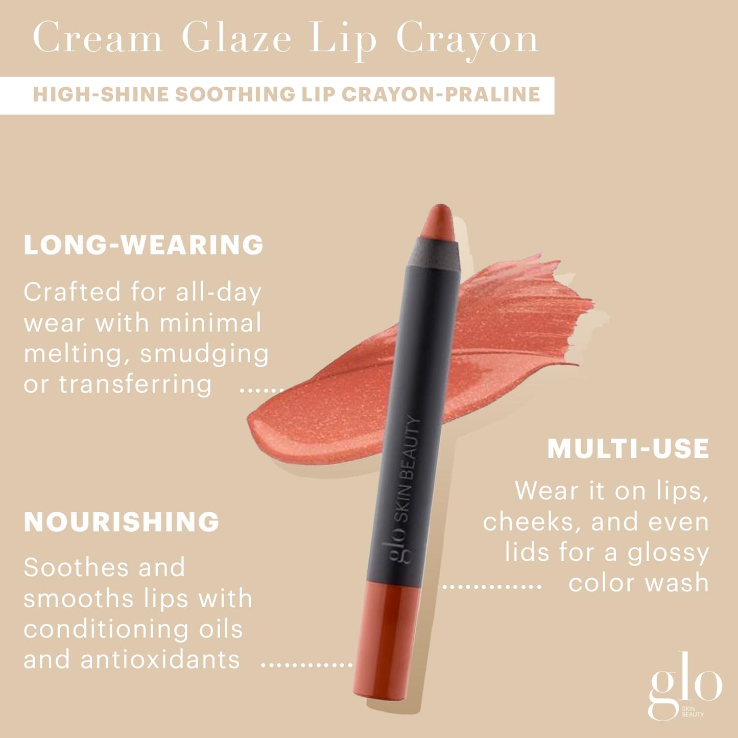 High Shine Glo Skin Beauty Cream Glaze Lip Crayon - Intense Color & Long-Lasting (Chiffon)