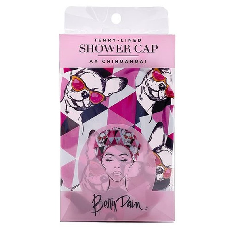 Reusable Nylon Shower Cap & Bath Cap, Reversible Oversized Waterproof Shower Caps Large Designed for all Hair Lengths w Terry Lining & Elastic Band Stretch Hem Hair Hat - Socialite Ay Chihuahua
