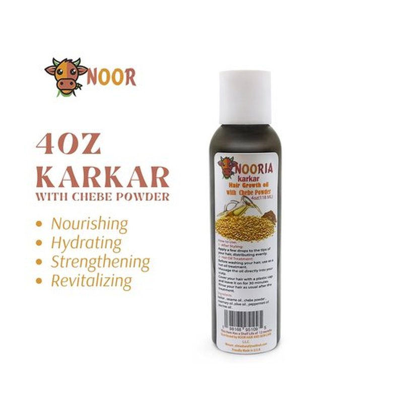 NOORIA Karkar Hair Growth Oil 8oz with Authentic Chebe Powder, Peppermint Scent, Deep Moisturizing, Itchy Scalp Relief, Contains Sesame, Rosemary, Olive, Peppermint, and Tea Tree Oil