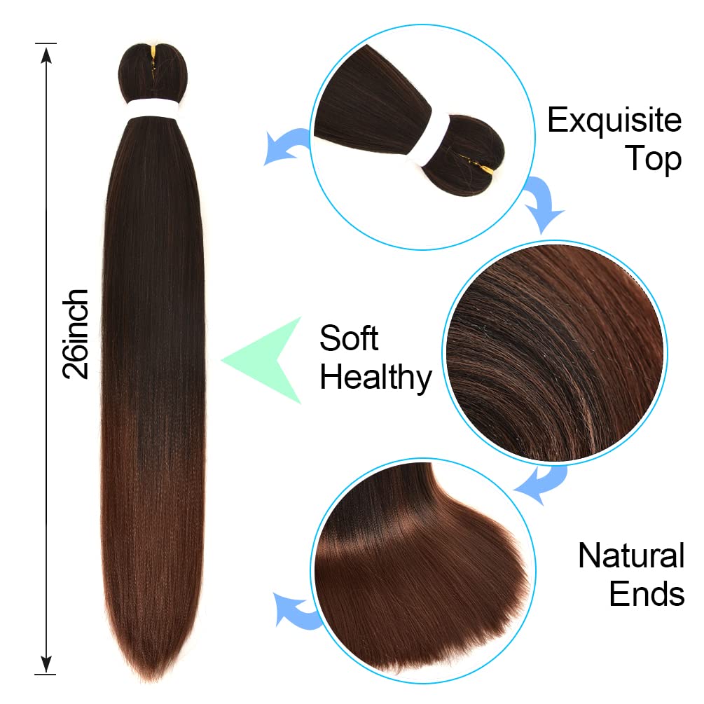 8 Pack Ombre Braiding Hair Pre Stretched - 26" 100G/Pack Premium Pre Stretched Braiding Hair Extensions, Professional Itch Free Hot Water Setting Perm Yaki Texture Prestretched Hair(1B30)