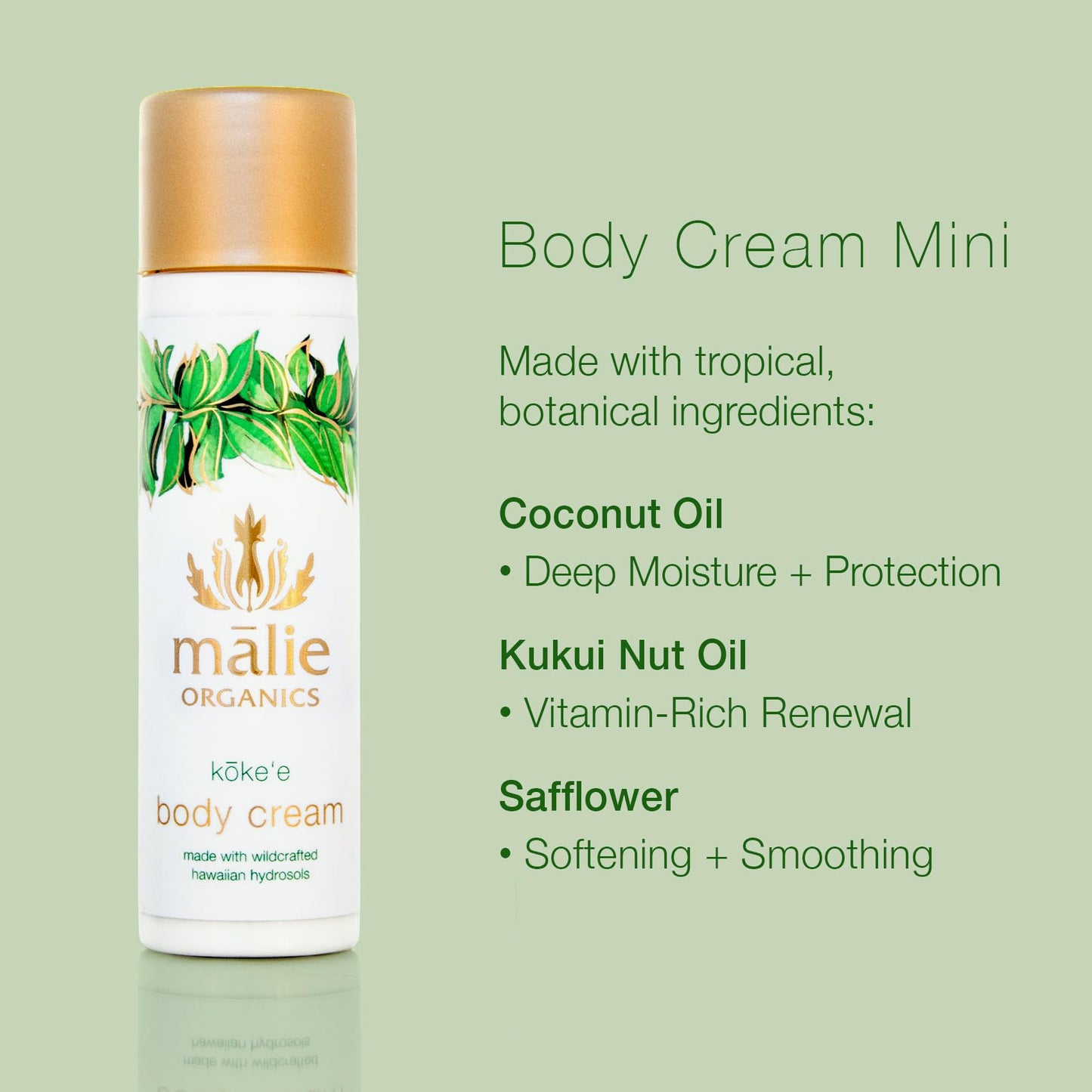 Mālie Organics Body Cream, Kōke‘e, 2.5 oz Travel Size, Deep Hydration Body Moisturizer with Coconut Oil + Kukui Nut Oil, Vegan