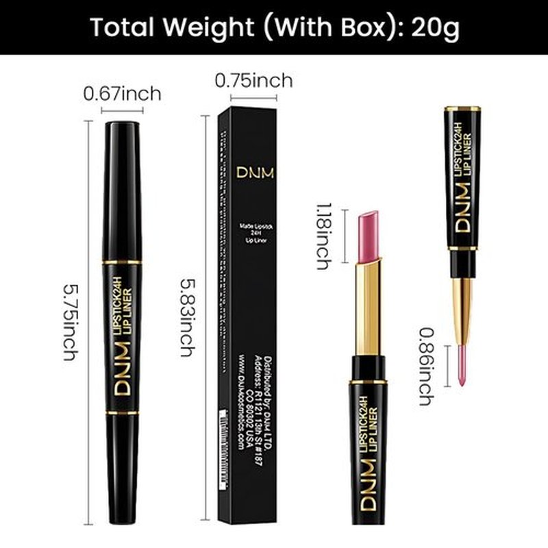 2 in 1 Light Pink Matte Lip Liner & Lipstick Combination, DNM Metallic Dual Ended Lipstick, Lip Liner, Lip Gloss, 24 Hour all Day Long-Lasting Waterproof Lipliners Pen for Women Lip Makeup Gift Set16#