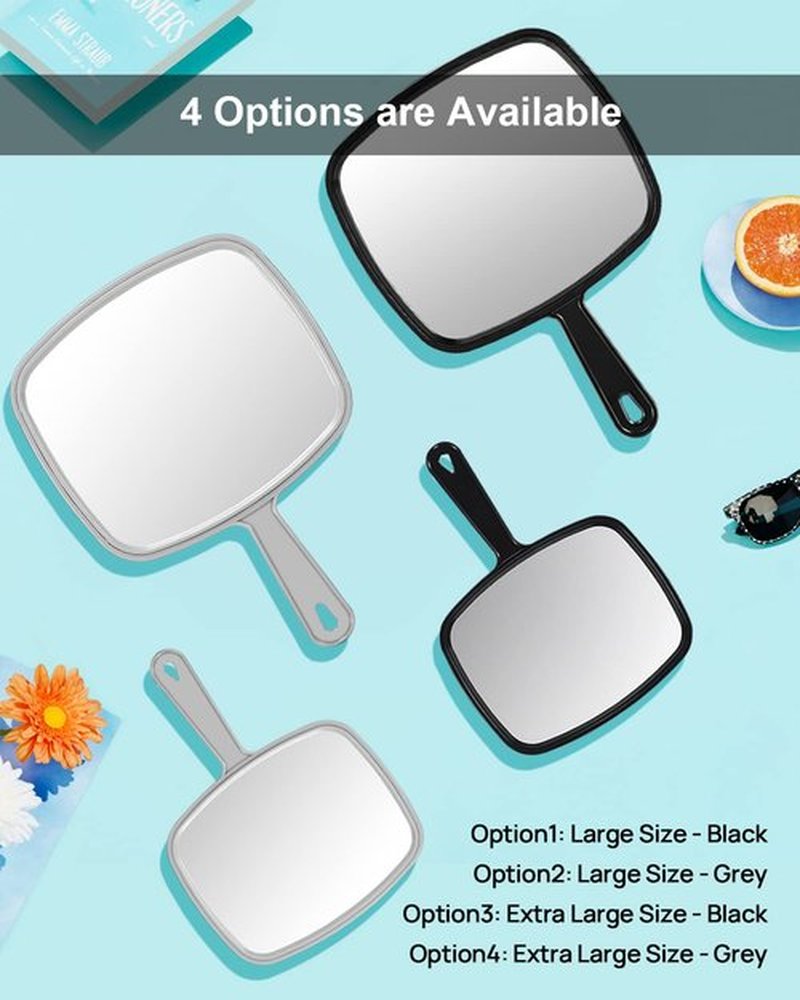 PROTECLE Large Hand Mirror, Salon Barber Hairdressing Handheld Mirror with Handle (Square Grey10.3 x7.4)