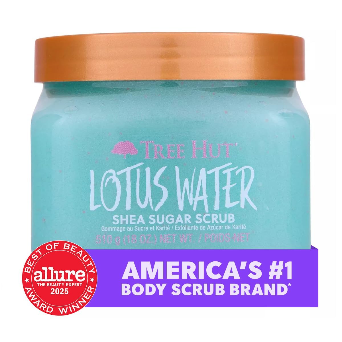 Tree Hut Lotus Water Body Scrub, Exfoliating Sugar Scrub, Vegan, 18 Oz