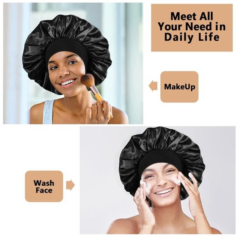 3PCS Extra Large Satin Bonnets for Sleeping, Hair Bonnets for Black Women Braids Curly Hair, H