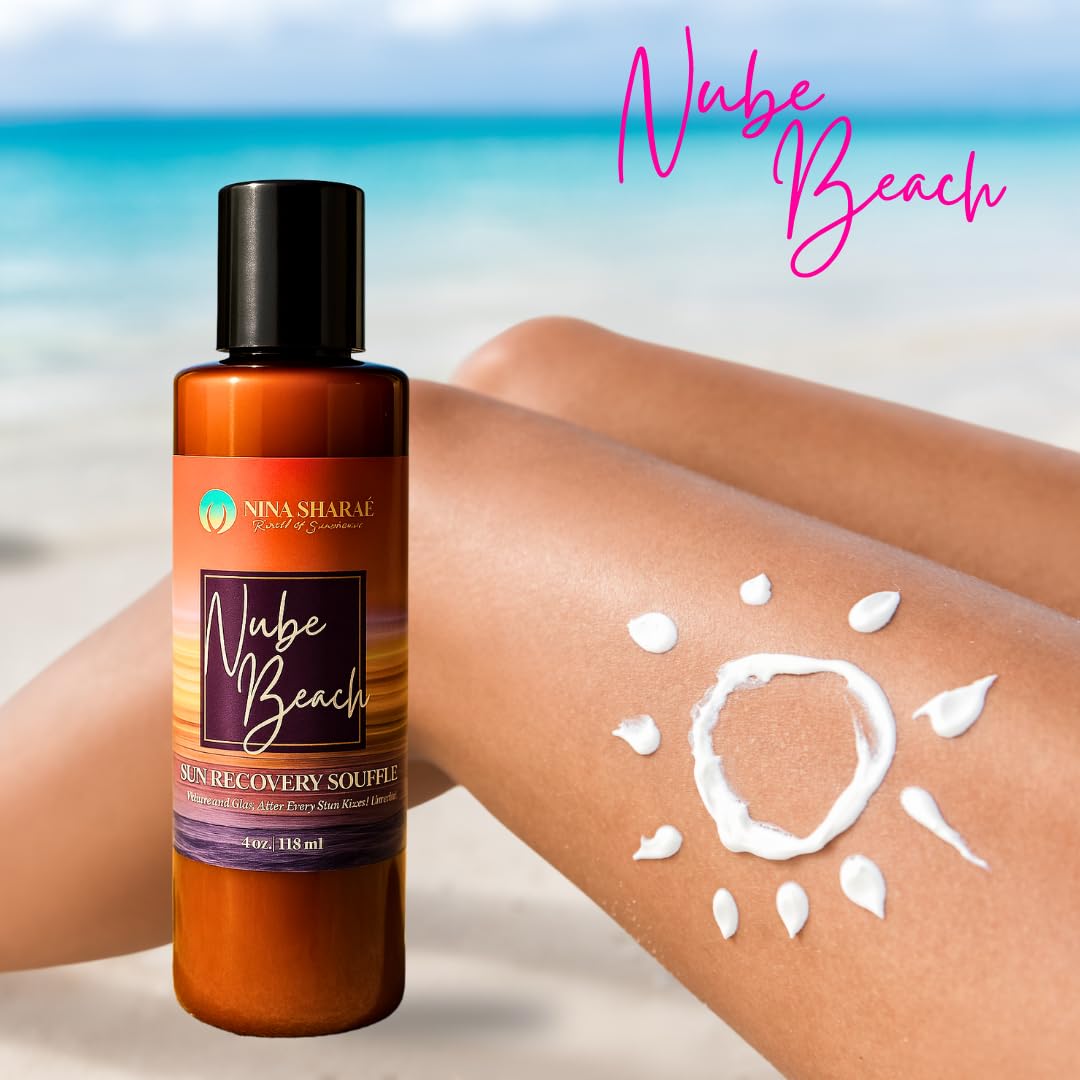 Nina Sharae Swimwear Nube Beach Sun Recovery Soufflé – After Sun Body Moisturizer with Aloe, Vitamin E & Coconut Oil – Soothing Hydration for Sun-Damaged Skin – Lightweight, Non-Greasy, 4 oz