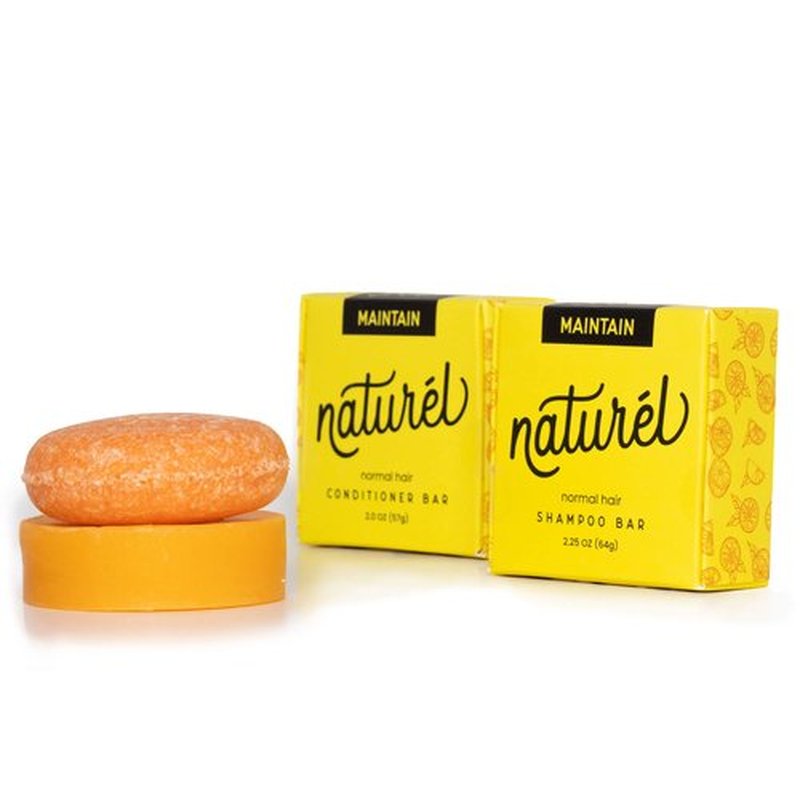 Naturel Maintain Shampoo and Conditioner Bar Set with Grapefruit Oil and Castor Oil for Hair Growth and Shine, Vegan and Cruelty Free, Zero Waste, Made in USA