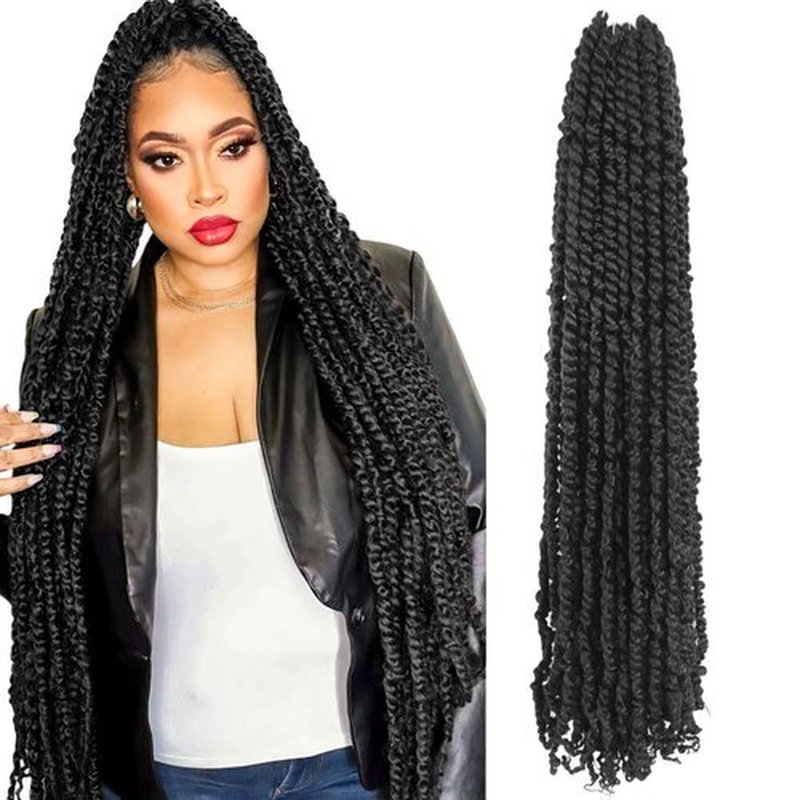 LOCSBYHAND 30 Inch Long Pre-looped/twisted Passion Twist Crochet Hair 4 Packs for Mixed-color Using (4 Packs,1B/Natural Black)