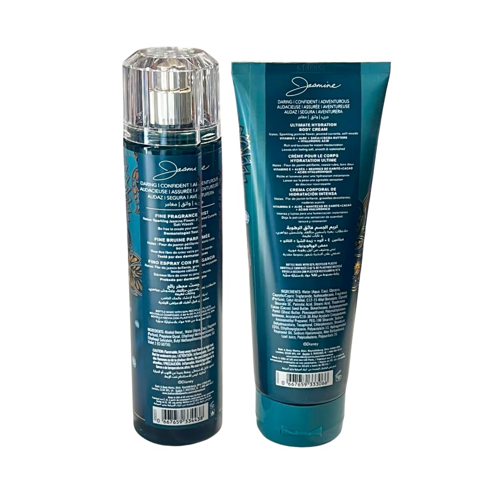 Bath & Body Works PRINCESS COLLECTION Fine Fragrance Mist & Ultimate Hydration Body Cream 2-piece Gift Set with a Bow for Holidays - Full Size – Limited Edition (Jasmine)